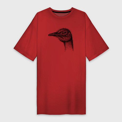 Женская футболка-платье Страус профиль / Красный – фото 1