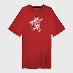 Футболка женская-платье Гравюра голова зебры, цвет: красный