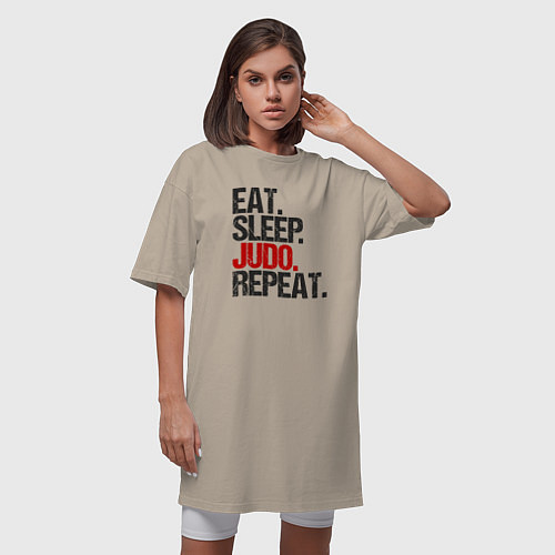 Женская футболка-платье Eat sleep judo repeat / Миндальный – фото 3