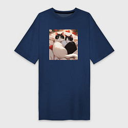 Женская футболка-платье Милые кошки с сердеком