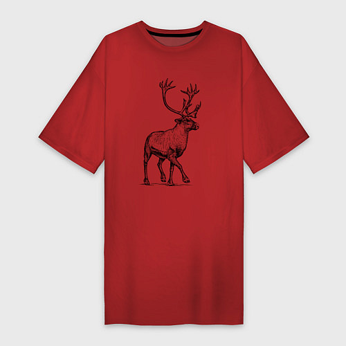 Женская футболка-платье Северный олень спереди / Красный – фото 1