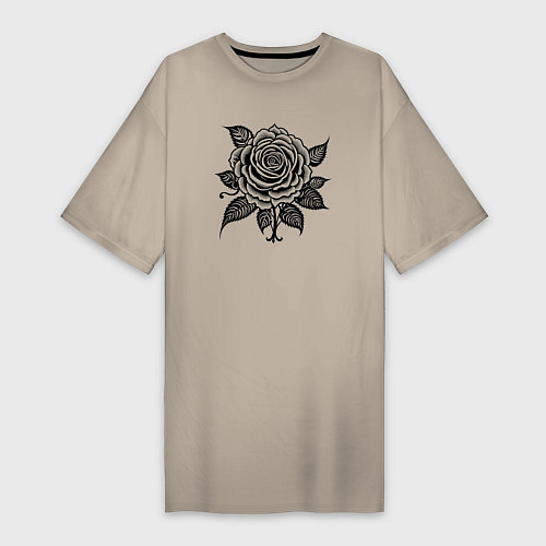 Женская футболка-платье Чёрно белая роза цветы / Миндальный – фото 1