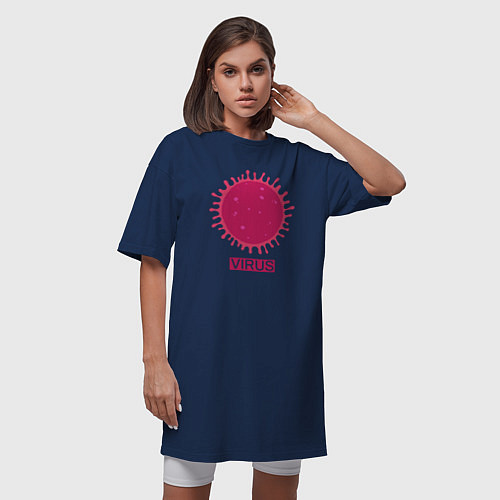 Женская футболка-платье Pink virus / Тёмно-синий – фото 3