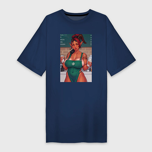 Женская футболка-платье Карлах и кофе / Тёмно-синий – фото 1