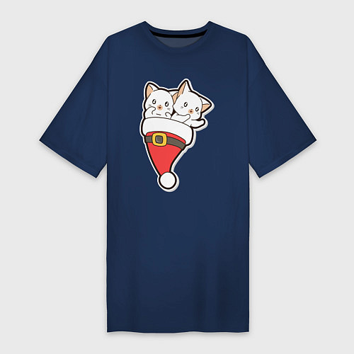 Женская футболка-платье Вдвоем веселее с котиками / Тёмно-синий – фото 1