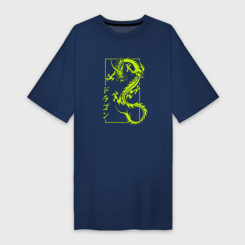 Женская футболка-платье Тату с драконом / Тёмно-синий – фото 1