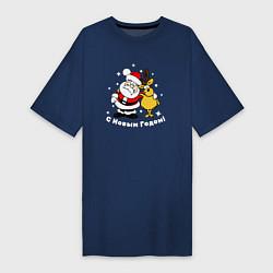 Женская футболка-платье Дед мороз с оленем