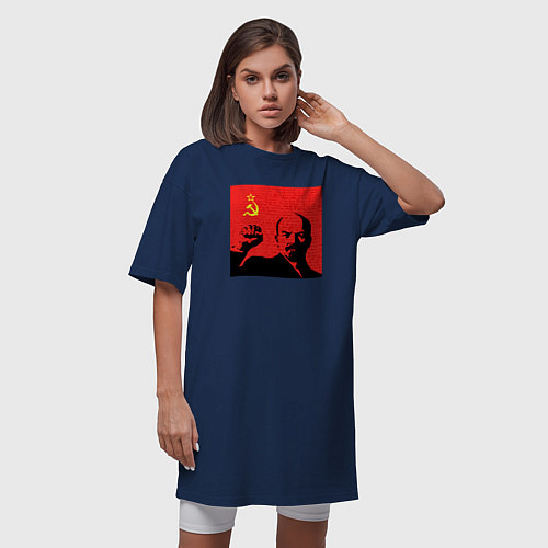 Женская футболка-платье Lenin in red / Тёмно-синий – фото 3