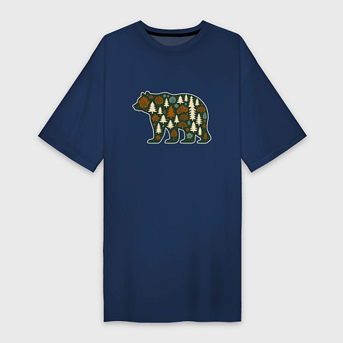 Женская футболка-платье Медведь и тайга / Тёмно-синий – фото 1