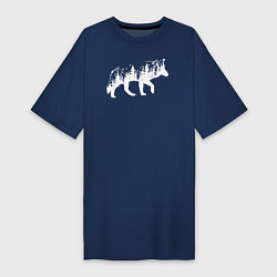 Женская футболка-платье Силуэт тайги в волке