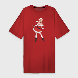 Футболка женская-платье Рождественская секси Снегурочка, цвет: красный