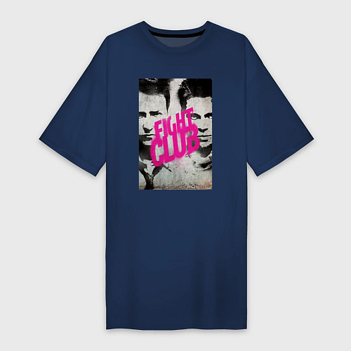 Женская футболка-платье Fight club - pink title / Тёмно-синий – фото 1