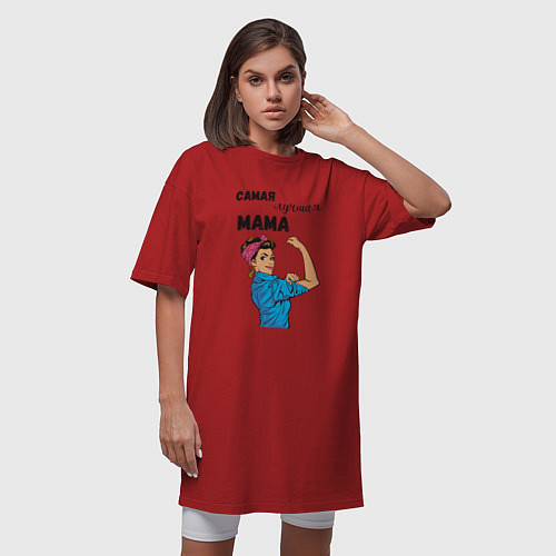 Женская футболка-платье Самая лучшая мама - девушка ретро / Красный – фото 3