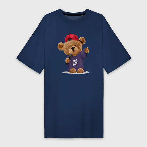 Женская футболка-платье Плюшевый медвежонок рэпер / Тёмно-синий – фото 1
