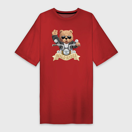 Женская футболка-платье Плюшевый медвежонок байкер / Красный – фото 1