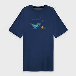 Женская футболка-платье Забавный динозавр бежит за курицей
