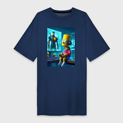 Футболка женская-платье Bart Simpson is an avid gamer, цвет: тёмно-синий