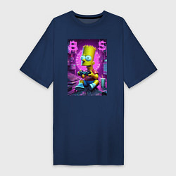 Футболка женская-платье Bart Simpson - cool gamer, цвет: тёмно-синий