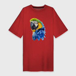 Футболка женская-платье Сине-золотой попугай ара, цвет: красный