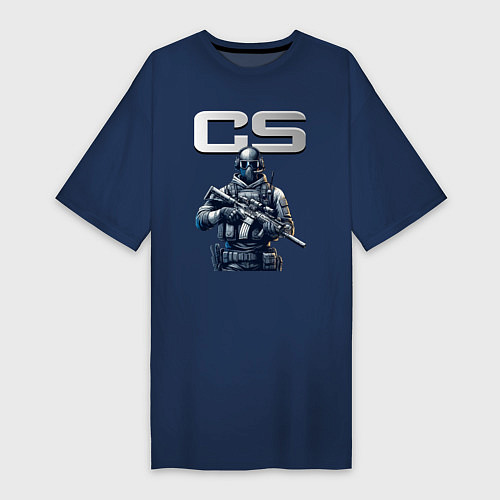 Женская футболка-платье Counter Strike - stormtrooper / Тёмно-синий – фото 1