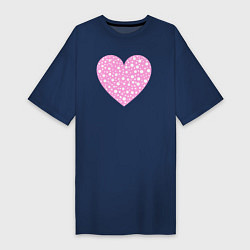 Женская футболка-платье Розовое сердце в белых точках