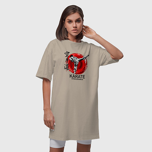 Женская футболка-платье Karate Kyokushinkai / Миндальный – фото 3