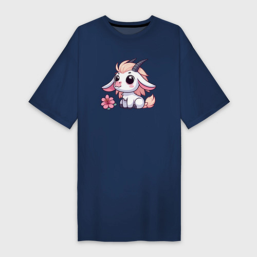 Женская футболка-платье Козерог с цветком / Тёмно-синий – фото 1