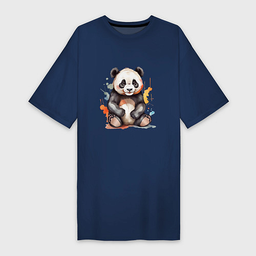 Женская футболка-платье Панда в кляксах / Тёмно-синий – фото 1