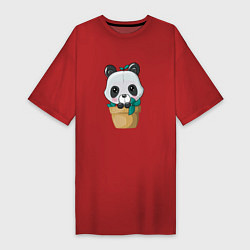 Женская футболка-платье Милая панда в цветочном горшке