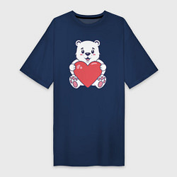 Женская футболка-платье Белый медведь с сердцем