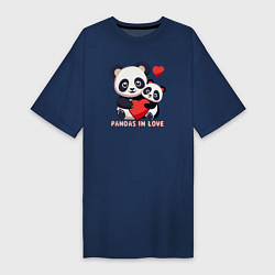 Женская футболка-платье Влюбленные панды с сердцем