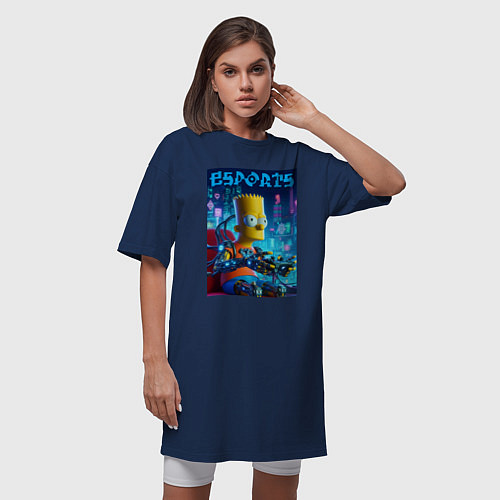 Женская футболка-платье Cyber Bart Simpson - esport / Тёмно-синий – фото 3