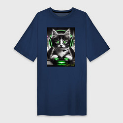 Женская футболка-платье Котёнок командный геймер - киберспорт
