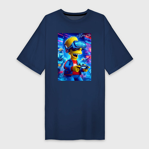 Женская футболка-платье Bart Simpson is an avid gamer - esports / Тёмно-синий – фото 1