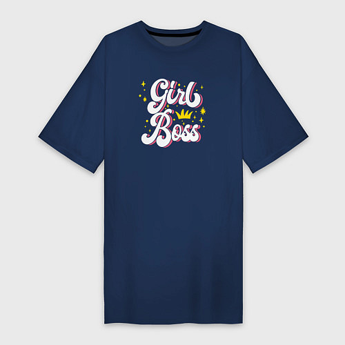 Женская футболка-платье Girl boss crown / Тёмно-синий – фото 1