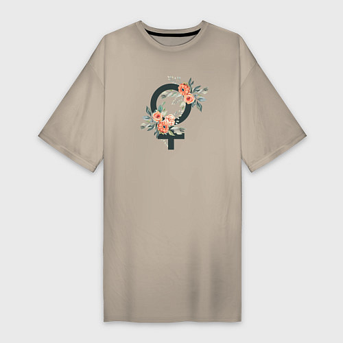 Женская футболка-платье Female sign flowers / Миндальный – фото 1