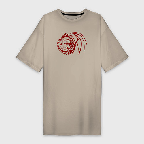Женская футболка-платье Дракон вокруг игральной кости / Миндальный – фото 1