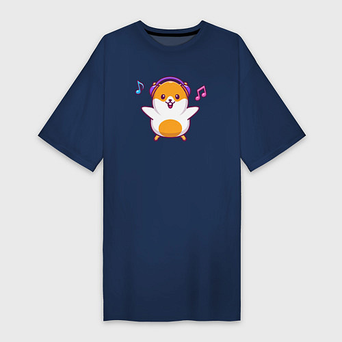Женская футболка-платье Музыкальный хомяк / Тёмно-синий – фото 1