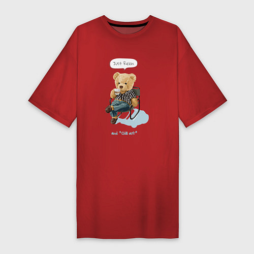Женская футболка-платье Плюшевый мишка отдыхает / Красный – фото 1