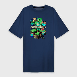 Футболка женская-платье Персонажи из Minecraft, цвет: тёмно-синий
