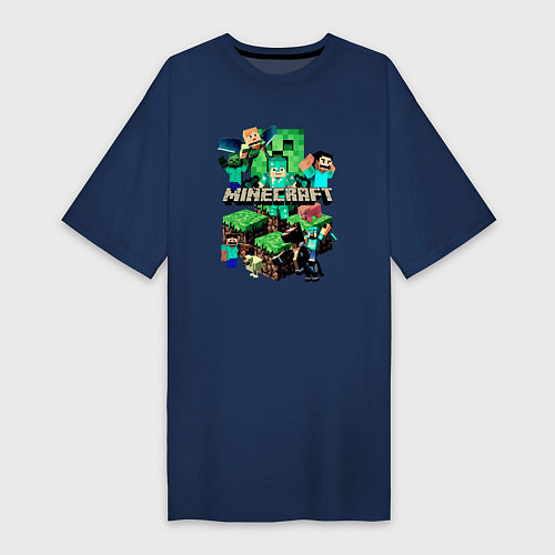 Женская футболка-платье Персонажи из Minecraft / Тёмно-синий – фото 1