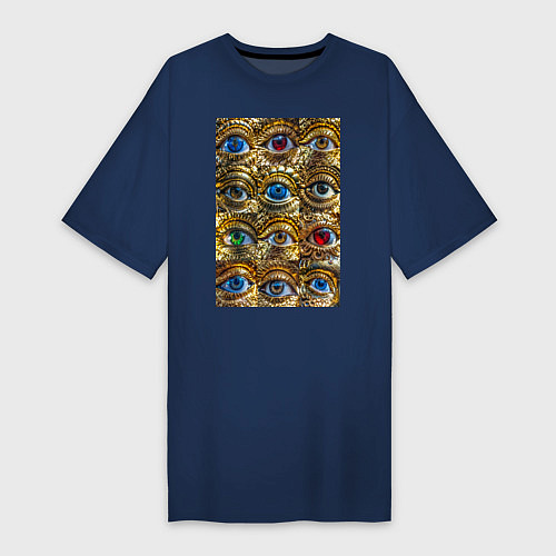 Женская футболка-платье Глаза разноцветные из золота в стиле стимпанк / Тёмно-синий – фото 1
