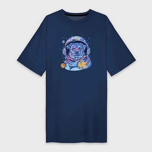 Женская футболка-платье Собака космонавт / Тёмно-синий – фото 1