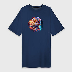 Женская футболка-платье Космический котёнок в скафандре