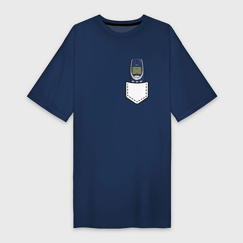 Женская футболка-платье Нокиа в кармашке стиль 2000 х / Тёмно-синий – фото 1