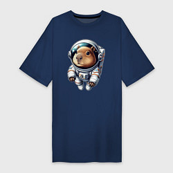 Женская футболка-платье Прикольный капибарыш космонавт - нейросеть