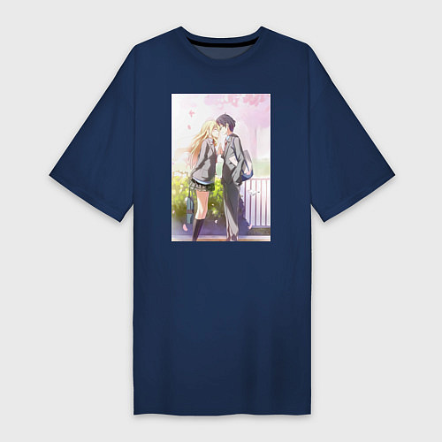 Женская футболка-платье Твоя апрельская ложь Косэй Арима Каори Миядзоно / Тёмно-синий – фото 1