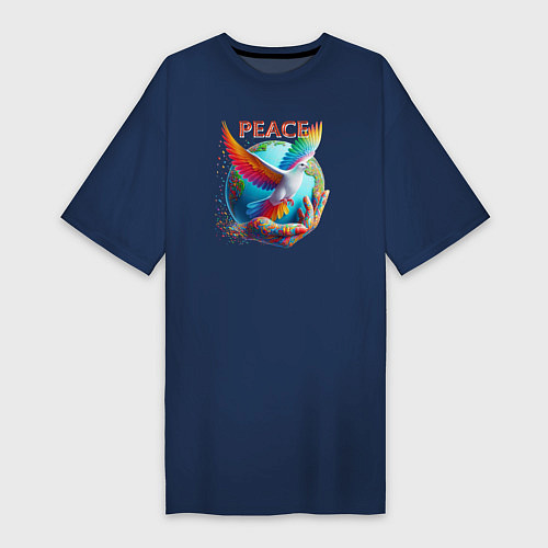 Женская футболка-платье Голубь мира peace / Тёмно-синий – фото 1