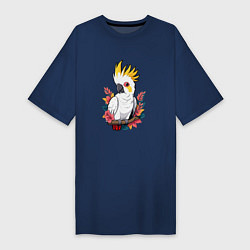 Женская футболка-платье Попугай какаду на ветке с листьями