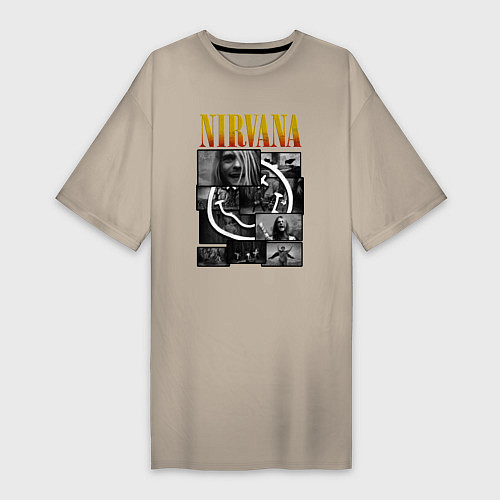 Женская футболка-платье Nirvana kurt krist dave / Миндальный – фото 1